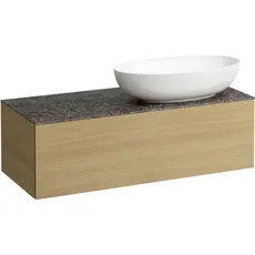 Laufen Il Bagno Alessi Schubladenelement, 1 Hahnloch, Steinplatte Marrone Naturale, Ausschnitt rechts, 120x50x37cm, zu WT-Schale H81897 7, H432319097, Farbe: Eiche hell