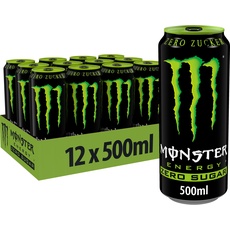 Monster Energy Zero Sugar - koffeinhaltiger Energy Drink mit klassischem Energy-Geschmack - ohne Zucker und ohne Kalorien - in praktischen Einweg Dosen (12 x 500 ml)
