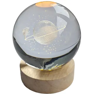 Pfronten Schmuck Hologramm Glaskugel (ca. 8 cm) Träumer inkl. Holz LED-Untersetzer (ca. 7 cm) 3D Kristallkugel Nachtlicht Stimmungslicht Lampe