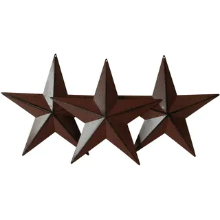 CVHOMEDECO. Country Rustic Antique Vintage Gifts Burgundy/Black Metal Barn Star Wand-/Türdekor, 20,3 cm, 3er Set.