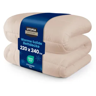 Utopia Bedding Bettdecke 220 x 240 cm, Ganzjahresdecke 370 GSM Füllung, atmungsaktive Schlafdecke, Steppdecke, Super Weiche Kuschelige (Beige)