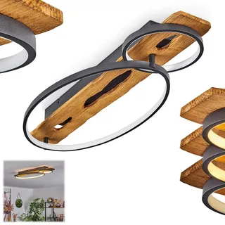 HOFSTEIN LED Deckenleuchte Nevogilde, dimmbare Deckenlampe aus Metall/Holz/Kunststoff in Anthazit/Natur/Weiß, Leuchte im skandinavischen Design, dimmbar über Lichtschalter, 3600 L, 3000 K, 30 W
