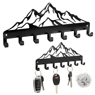 jinminamz Schlüsselhaken mit 7 Haken, Schlüsselbrett Ohne Bohren, Metall Schlüsselhalter Wand, Schlüsselhaken Selbstklebend Organizer für Apartment Wohnung Küche Büro Deko(Schwarz, 26 * 10.5cm)