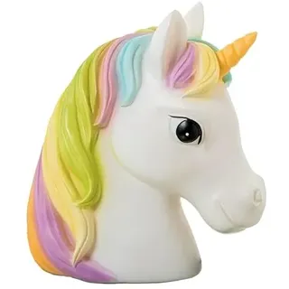 DRW Tischlampe Einhorn aus Polyresin, Weiß, Schwarz und Grün, 24 x 22 x 14 cm