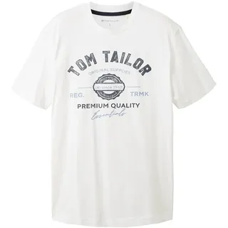 Tom Tailor Herren T-Shirt mit Logo-Print, weiß, Uni, Gr. M