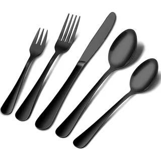 Schwarz,Besteck,Set,10-teilig,Edelstahl,Stahl,Besteck,Besteck,Set,,Messer,Gabel,Löffel,Besteck,,Spiegel,Finish,,Glatt,Rand,,Service,Für,2,,Spiegel,Poliert ,(Schwarz) - Schwarz