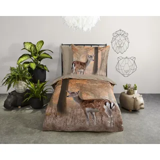 Good Morning Wendebettwäsche »Gavina« 2 Stk. tlg. Baumwolle, 135x200, 2 Teilig, Reißverschluss, Wendeoptik, Herbst good morning Sand B/L: cm + 80x80 cm