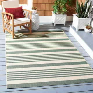SAFAVIEH Gestreift Drinnen & Draussen - Courtyard Collection, Kurzer Flor, Schwarz und Bone, 79 X 152 cm