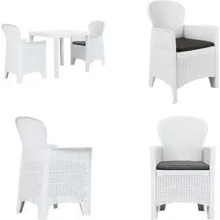 vidaXL 3 tlg. Bistro Set Kunststoff Weiß Rattan Optik - Bistroset - Bistrosets - Gartenmöbelset - Gartenmöbelsets - Weiß
