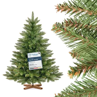 FairyTrees Weihnachtsbaum künstlich 120cm NORDMANNTANNE mit Christbaum Holzständer | TESTSIEGER Tannenbaum künstlich mit grünem Stamm | Made in EU