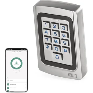 EMOS Gosmart Zugangskontrolle-Tastatur mit integriertem RFID Lesegerät und App, Smart Home Codeschloss für Türe und Tore, wasserdichte Schloss-Tastatur für RFID Karte/Chips, Tür Access Control