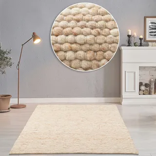 THEKO Handwebteppich ¦ beige ¦ Wolle ¦ Maße (cm): B: 70 H: 1,2