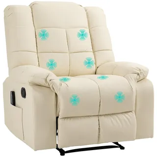 HOMCOM Relaxsessel Massagesessel mit Liegefunktion Vibration Cremeweiß