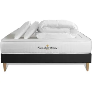 Komplettpaket Bett - Matratze 160x200 cm + Boxspringbett mit Lattenrost (im Set) + 2 Kopfkissen + Bettdecke - Lancaster - Schwarz