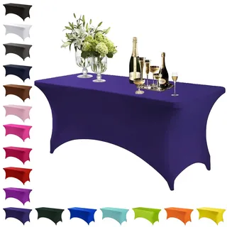 Spandex Stretch Tischdecke Tiefes Lila,6FT Hohem Elastik Waschbare und knitterfreie rechteckige Stretch Tischdecke,Elastische Tischdecken für Geburtstags,Hochzeit,Weihnachten,Bankett Tischdekoration