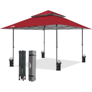 EAGLE PEAK Schräge Beine Faltbar Pavillon 4x4m Wasserdicht Camping Pop-up Faltpavillon mit Seitenteil, inkl. Rucksack, Rot