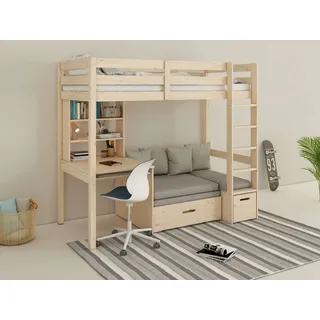 OTTO home Etagenbett »HENNE' TOPSELLER! Hochbett, Ideal für kleine Räume, 2 Schlafplätze« zweiter Schlafplatz ausziehbar, B/H/T ca. 208/180/105cm, mit Polsterauflagen+ Schreibtisch + Stauraum, mehrere Farben, beige