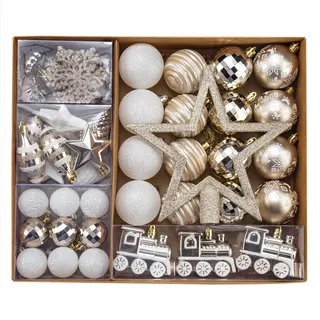 SVNVIOZ 55 Stück Weihnachtskugeln Set Champagner Weiß, Christbaumkugeln Kunststoff Deko Weihnachten, Weihnachtsbaumschmuck mit Aufhänger, Weihnachtsbaumkugeln für Weihnachtsdeko Innen Aussen
