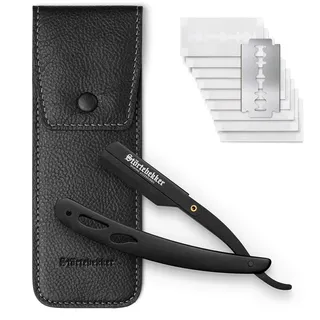 Störtebekker® Premium Rasiermesser im handgefertigten Lederetui + Alaunstift - Straight Razor mit Rasurguide [10 Störtebekker Klingen] - Geschenkidee - Rasiermesser Set - Nassrasierer in Top-Qualität