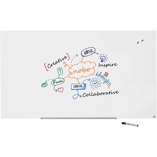 Nobo Glas Magnet-Whiteboard mit herausnehmbarem Stiftehalter, 1900 x 1000 mm, InvisaMount Befestigungssystem, Impression Pro, Brillantweiß, 1905178