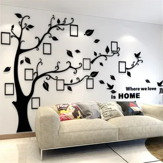Wandtattoo Baum 3D DIY Wandaufkleber Family Stammbaum Fotowand Baum Wandtattoo Wall Sticker mit Bilderrahmen Foto Wandsticker Wanddeko Deko Wohnzimmer Schlafzimmer (Schwarz Rechts,XXL)