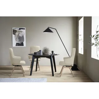 Polsterstuhl STRESSLESS "Laurel", beige (cream batick, eiche natur), B:58cm H:105cm T:60cm, Leder BATICK: BATICK ist ein leicht korrigiertes, durchgefärbtes und genarbtes Möbelleder, bei dem die meisten Unebenheiten und Spuren in der Regel entfernt wurden., Stühle, Polsterstuhl, High Back mit Armlehne, Größe L, mit schräggestellten Beinen in Eiche