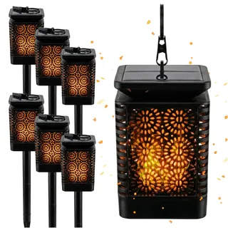 Blixtar 6x Solar LED Laternen Set 3 in 1 Wandmontage Erdspieß und Hängeleuchte Flammeneffekt Wetterfest IP65 Gartenlicht für Außen Terrasse Balkon