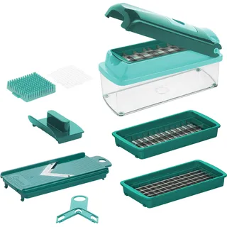Genius Gemüseschneider Nicer Dicer Smart Gemüsehobel manuell 9 tlg, Mandoline Küchen Kitchen Reibe Zwiebelschneider, Würfelschneider Wellenschneider, - Grün