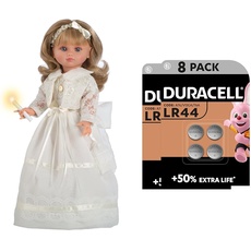 Berbesa – PuppeKommunionKerzeFany,40 cm(4611 V) + Duracell Specialty LR44 Alkali-Knopfzelle 1,5 V, 8er-Packung (76A/A76/V13GA) entwickelt für die Verwendung in Spielsachen, Taschenrechnern und Messger