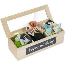 SURPRISA Schotter Schatulle 3er - kreative Verpackung für Geldgeschenke und persönliche Geschenkbox zum Geburtstag oder zur Hochzeit - Paulownienholz