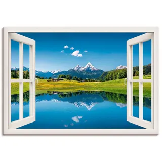 Artland Wandbild »Fensterblick Alpen und Bergsee« Berge 1 Stk. tlg. als Leinwandbild, Poster, Wandaufkleber in verschied. Größen, blau