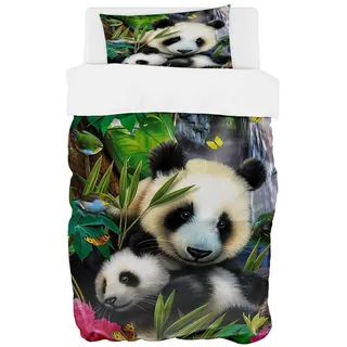 Zomer Bettwäsche Set 135x200 cm 2teilig Bettbezug Mikrofaser Bettwäsche Deckenbezug mit Panda Eltern und Kinder Motiv - 1 Flauschige Bettdeckenbezug und 1 Kissenbezug 80x80cm