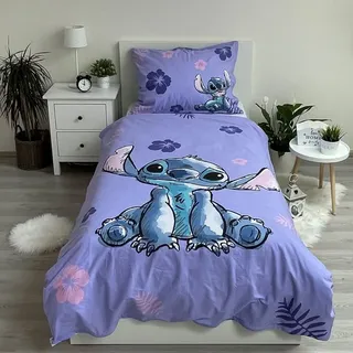 Lilo & Stitch Wendebettwäsche Lilo und Stitch Blumen Lila 140 x 200 cm + 70 x 90 cm