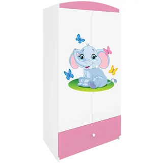 Raumhirsch Furniture Kinderkleiderschrank Elefant , Hellrosa , Holzwerkstoff , Rechteckig , 90x175x52 cm , Babymöbel & Kindermöbel, Babyzimmer, Babykleiderschränke