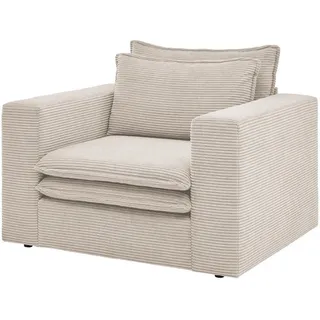 Furn.Design Sessel beige Cord, Loungesessel 110 cm , Beige , Holz, Textil , Nachbildung , 110x83x91 cm , Wohnzimmer, Sessel, Polstersessel