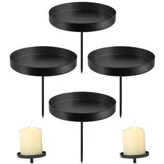 Kerzenhalter Adventskranz Stumpenkerzen Schwarz 8cm - 4er Set Advent Kerzenständer ohne Dorn Adventsteller Kranz zum Stecken für Kerzen Weihnachten Deko Tischdeko