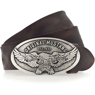 Koppelgürtel MUSTANG "Cody", Herren, Gr. 85, braun (dunkelbraun), Leder, unifarben, Gürtel Koppelgürtel, Vintag-Schließe mit Adler, 4 cm, Used-Look