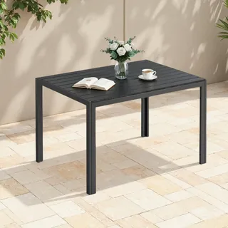 Clevich Gartentisch Wetterfeste, 110x70cm, Outdoor-Esstisch, WPC Balkontisch, Aluminiumrahmen, Wetterfeste Gartenmöbel, Quadratischer Terrassentisch, Schwarz