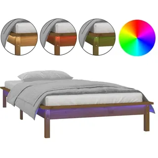 vidaXL Massivholzbett mit LED-Beleuchtung Honigbraun 90x200 cm - Braun