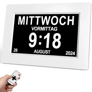 SINOIDEAS 3.0 Upgrade- 8 Zoll Digitale Kalender,Senioren Uhr,Demenz Uhr mit Erinnerungsfunktion,Uhr mit Datum und wochentag (Weiß mit Fernbedienungr)