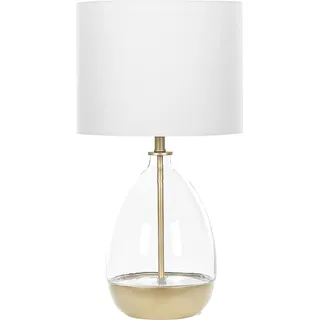 BELIANI Tischlampe Weiß / Gold Glas und Stahl 63 cm Stoffschirm Vasenform Kabel mit Schalter Wohnzimmer Salon Moderner Stil - Weiß, Gold, Transparent