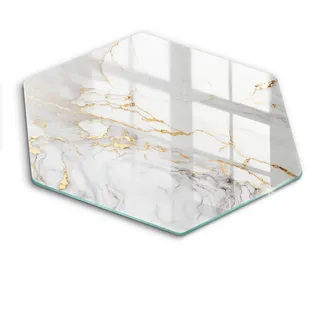 Wallfluent Glasplatte 40 cm Heller Marmor mit Gold , Glas , Rund , 40x40 cm , Küchenzubehör, Schneidebretter
