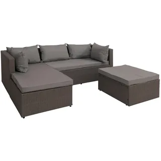 Mendler Poly-Rattan Garnitur HWC-O46, Balkon-/Garten-/Lounge-Set Sofa Sitzgruppe ~ grau Polster hellgrau
