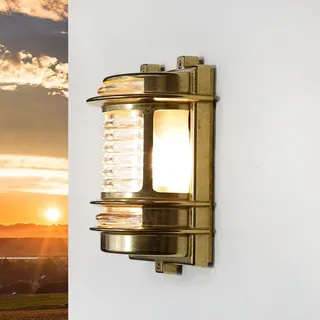 Licht-Erlebnisse Außenlampe Wand Messing Glas IP64 Garten Fassade H:22 cm E27 Rustikal Maritime Schiffslampe nostalgische Wandleuchte Außen GRACIA