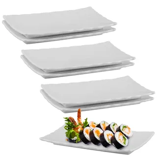 imposyu 6Stück Servierplatte Porzellan Teller Eckig Weiß 20x9x1,4cm Essteller Eckig Vorspeisenteller Teller Rechteckig Weiß Porzellanteller für Dessert, Sushi, Kuchen, Vorspeisen Usw
