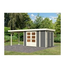 Karibu Gartenhaus Set Retola 3 Terragrau mit Anbauschrank 280 cm Breit 6,71 m2