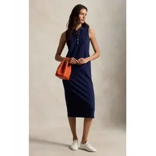 Polo Ralph Lauren für Damen. 211968292002 Marinefarbenes Polokleid aus Stretch-Baumwolle (M), Lässig, Ärmellos / Hosenträger