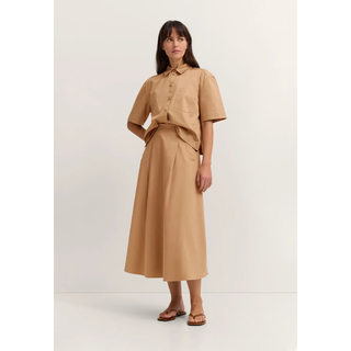 A-Linien-Rock BUGATTI, Damen, Gr. 38, beige (70, braun), 97% Baumwolle, 3% Elasthan, Röcke A-Linien-Rock, mit Bundfalten