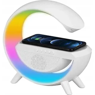 RGB-LED-Lampe mit induktivem Ladegerät, Lautsprecher, Uhr, Radiowecker, Gaming-Funktion, 15 W - Weiß