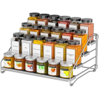 ZDDLOINP 4 Etagen Einstellbare Gewürzregale, Gewürzregal Ohne Bohren, Stapelba Gewürz Organizer, Gewürzregal Stehend, Gewürzregale für die küche Grau 1-Pack